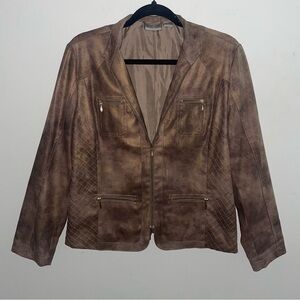 Chico's Faux Leather Brown Metallic Lightweight Jacket Gold Accents Women Size 1